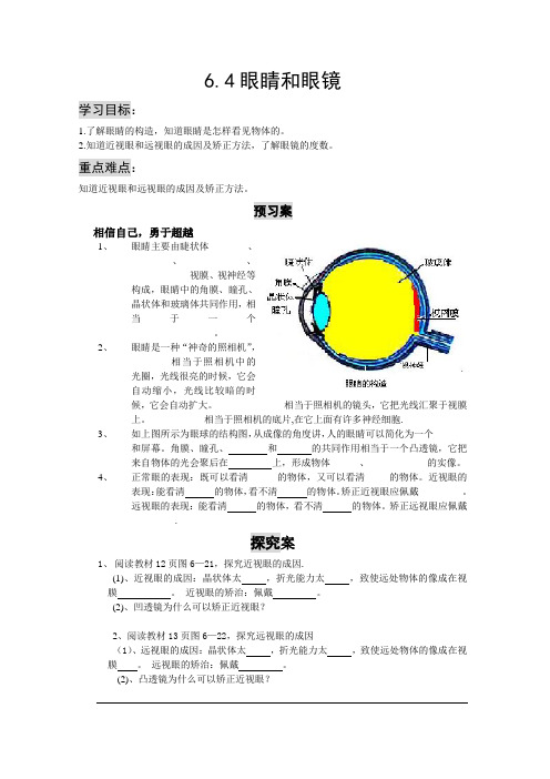 北师大版-物理-八年级下册6.4眼睛和眼镜学案