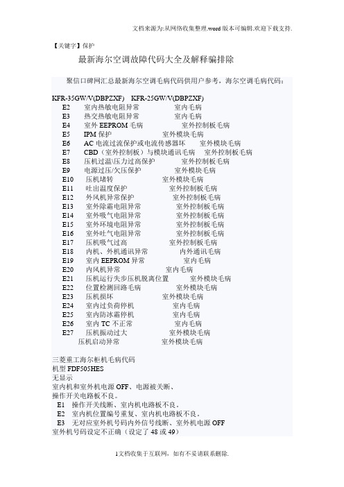 【保护】海尔空调故障代码指南