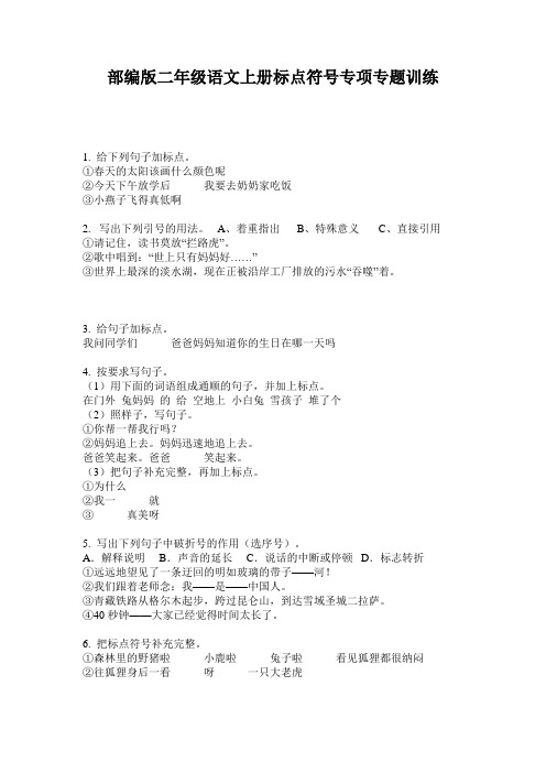小学二年级语文上册标点符号专项专题训练·部编版(人教)
