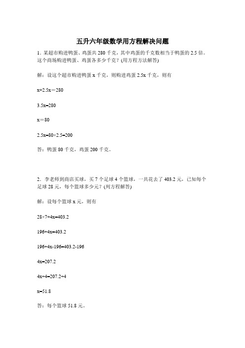 五升六年级数学用方程解决问题