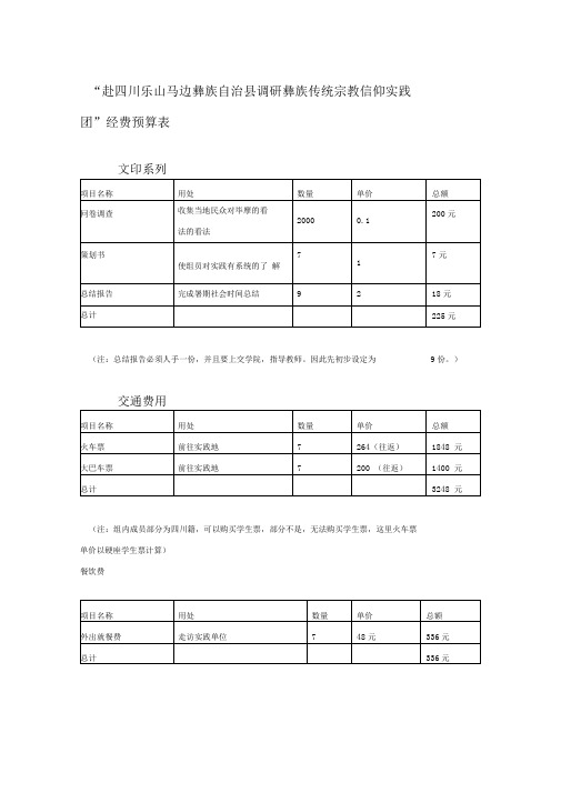暑期社会实践经费预算表
