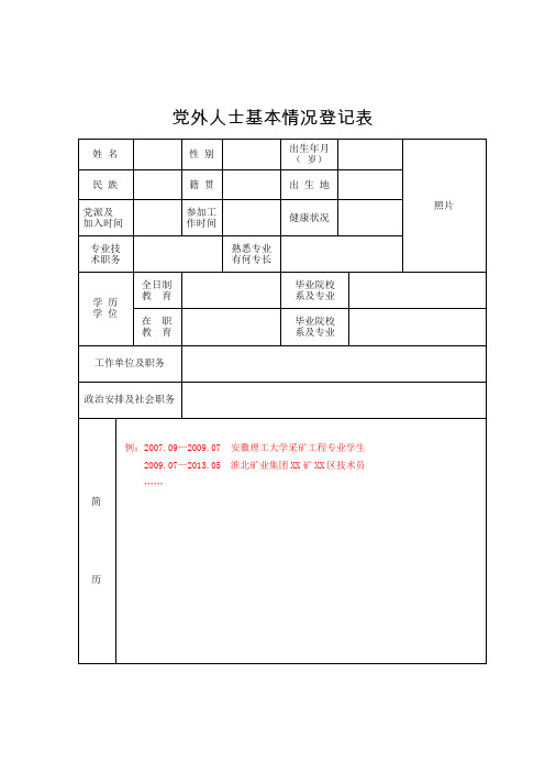 80后党外人士基本情况登记表(支部名称_本人姓名)