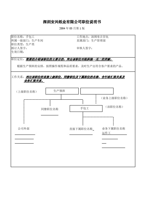 纸业包装工职位说明书