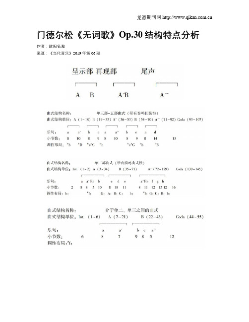 门德尔松《无词歌》Op.30结构特点分析