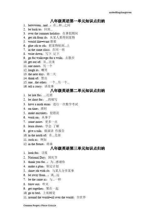 冀教版英语八年级上册第一单元知识点归纳