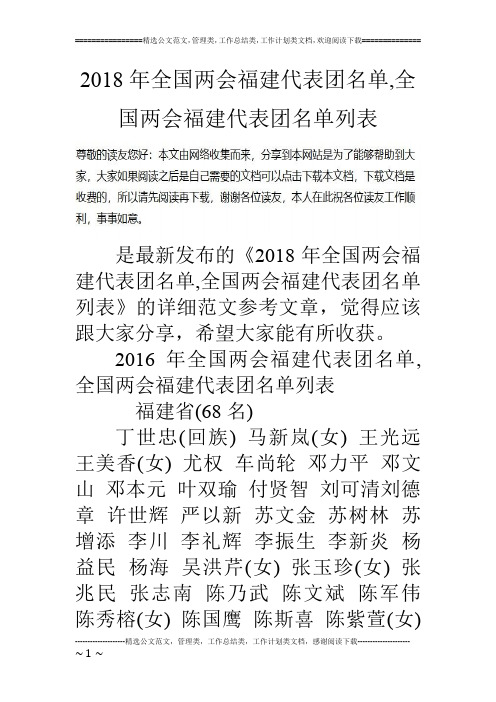 2018年全国两会福建代表团名单,全国两会福建代表团名单列表