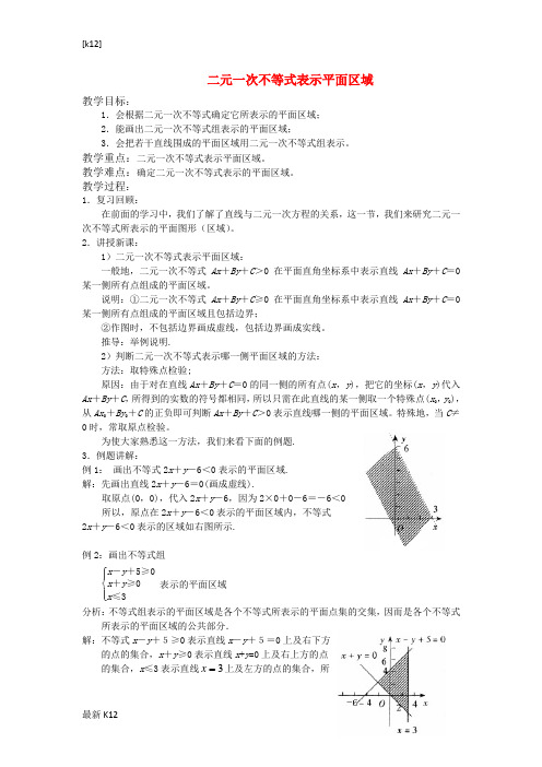 [推荐学习]高中数学 二元一次不等式表示平面区域教案 苏教版必修5