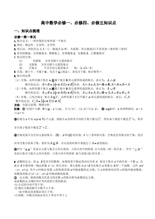 高中数学必修一、必修四、必修五知识点