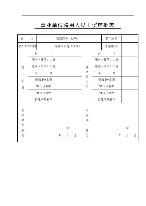 事业单位聘用人员工资审批表