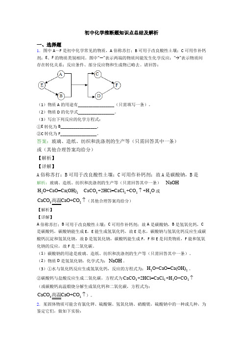 初中化学推断题知识点总结及解析