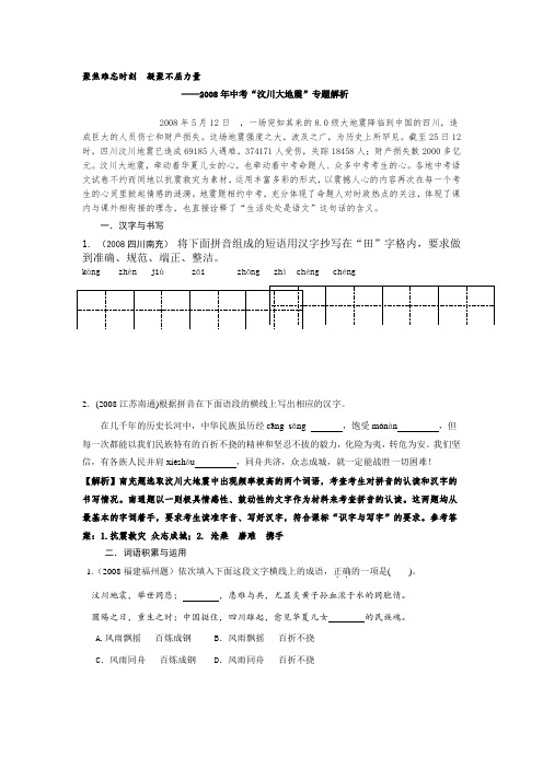 2008年中考语文“汶川大地震”专题题集解析 人教版
