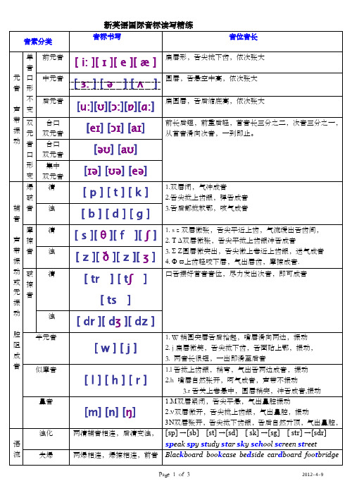 新英语国际音标分类四线三格书写