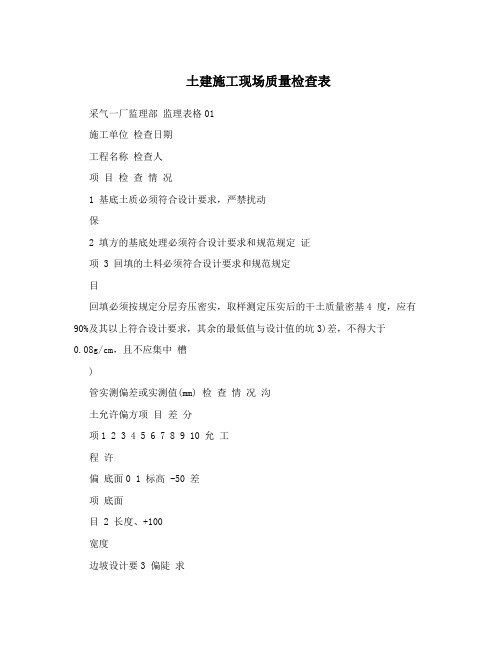 土建施工现场质量检查表