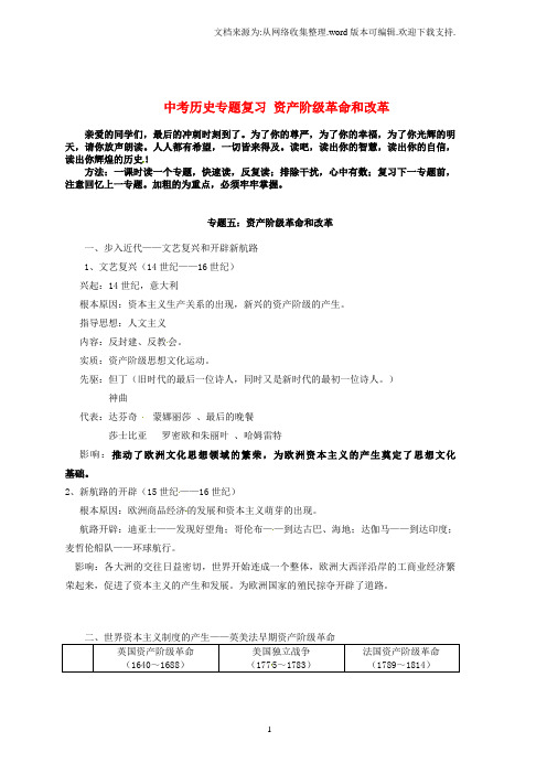 中考历史专题复习资产阶级革命和改革新人教版