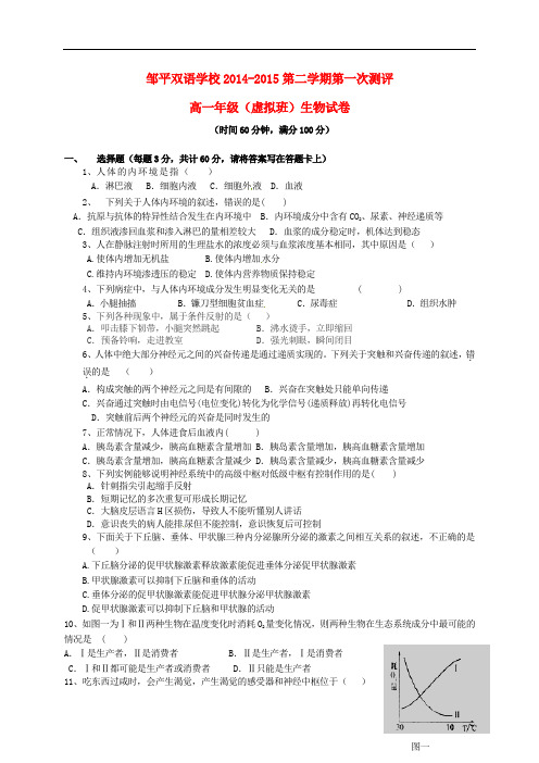 山东省邹平双语学校高一生物下学期第一次月考试题(虚拟班,无答案)