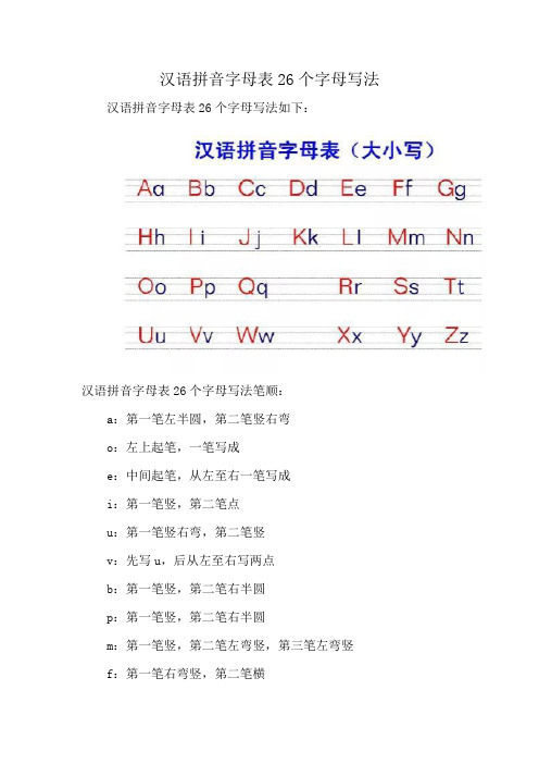 汉语拼音字母表 26个 字母写法