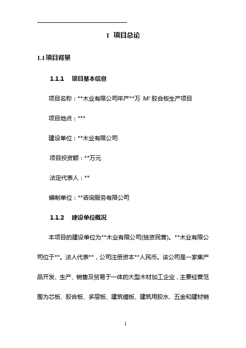 胶合板生产项目可行性研究报告