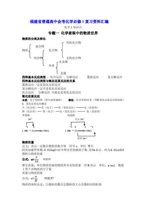 福建省普通高中会考化学必修1复习资料汇编