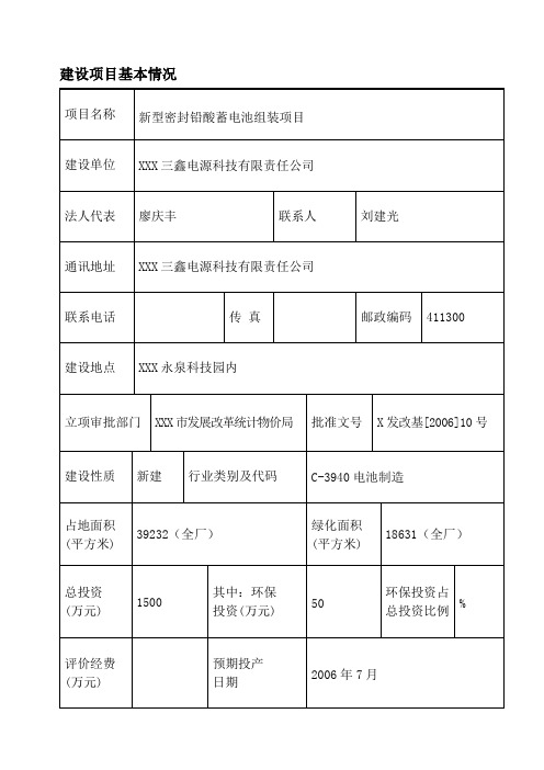 蓄电池环境影响评价报告表