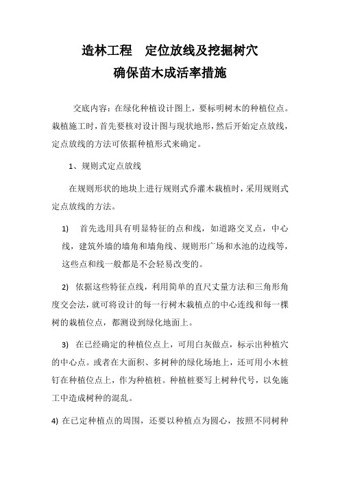 造林工程  定位放线及挖掘树穴 确保苗木成活率措施