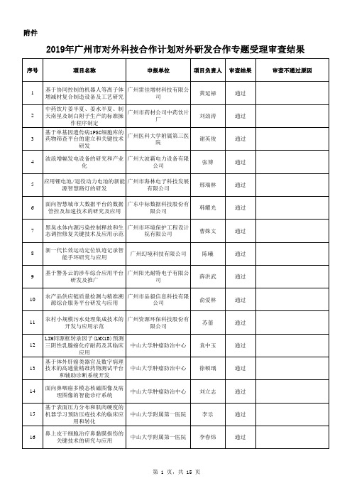 2019年广州市对外科技合作计划对外研发合作专题受理审查结
