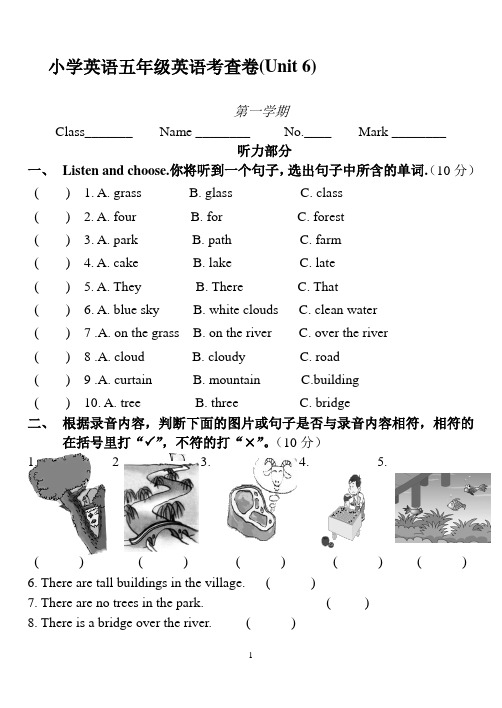 人教版PEP英语小学五年级上册Unit6试卷