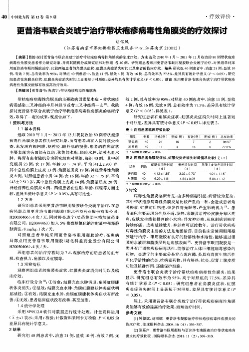 更昔洛韦联合炎琥宁治疗带状疱疹病毒性角膜炎的疗效探讨