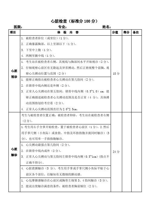 心脏检查评分表