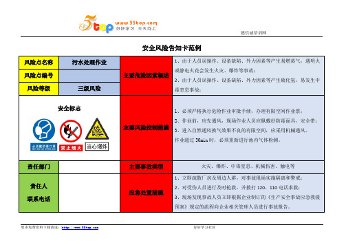 污水处理安全风险告知卡