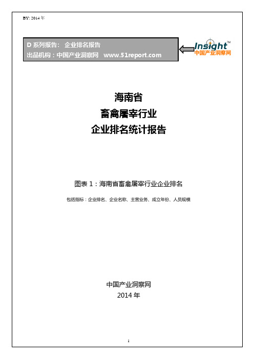 海南省畜禽屠宰行业企业排名统计报告