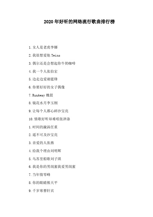 2020年好听的网络流行歌曲排行榜