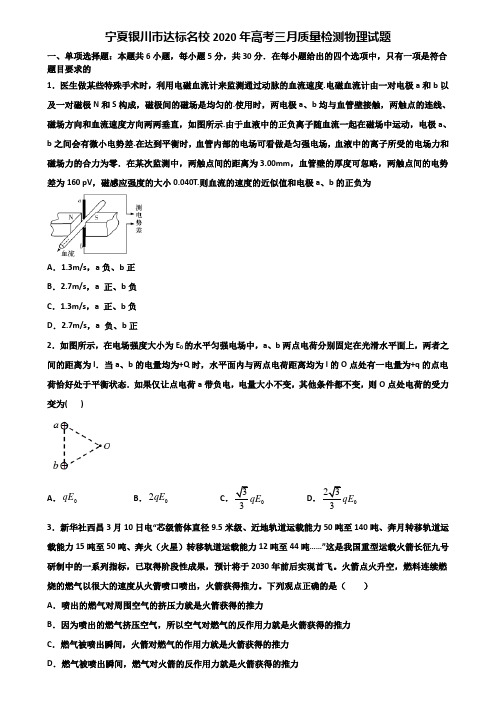 宁夏银川市达标名校2020年高考三月质量检测物理试题含解析