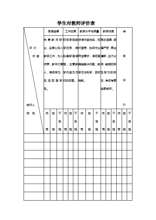 学生对教师评价表