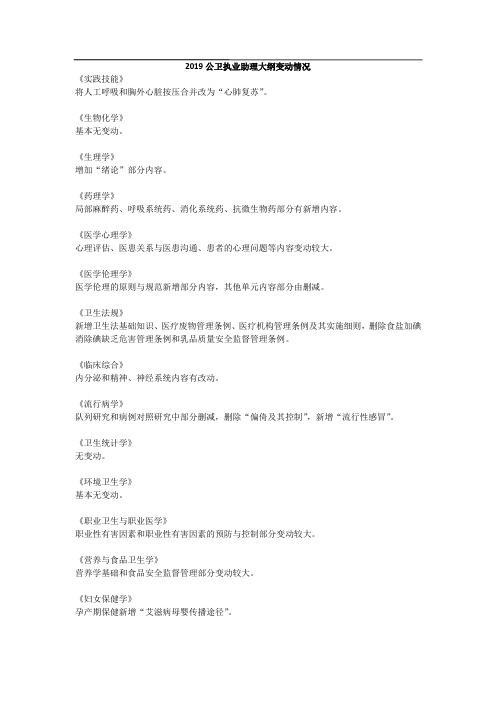 2019公卫执业助理大纲变动情况