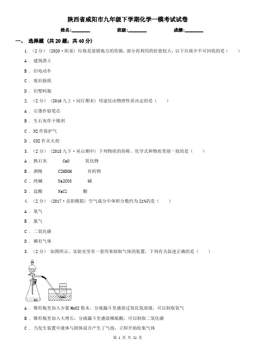 陕西省咸阳市九年级下学期化学一模考试试卷