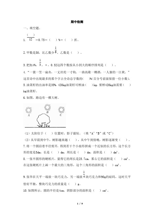 北师大版六年级上册数学期中测试卷及答案