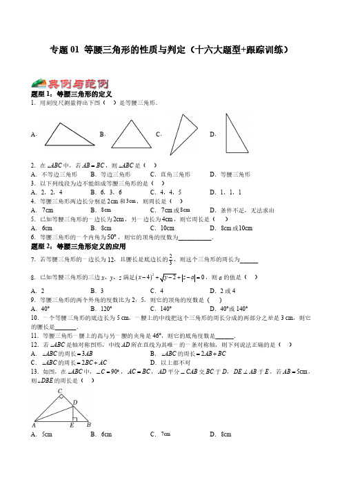 专题01 等腰三角形的性质与判定(十六大题型+跟踪训练)(原卷版)