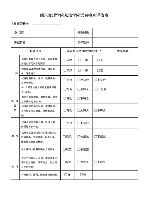 绍兴文理学院元培学院试卷检查评估表.doc