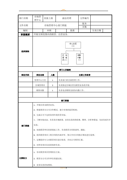 市场管理中心部门职能及岗位职责