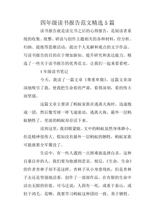 四年级读书报告范文精选5篇