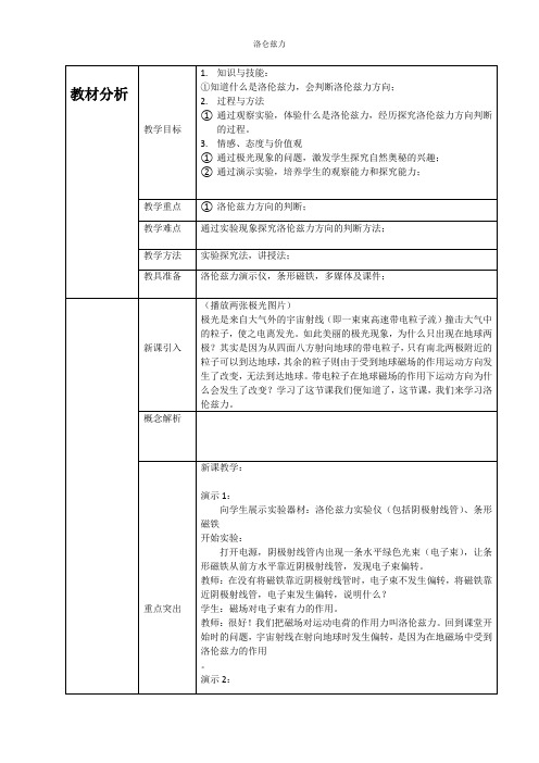 《洛伦兹力》教学设计