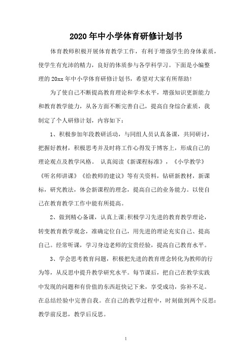 2020年中小学体育研修计划书