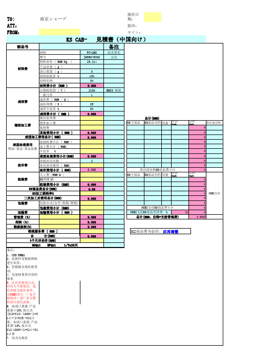 注塑件部品报价格式