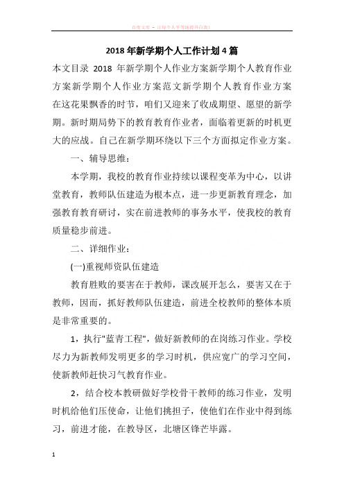 2018年新学期个人工作计划4篇