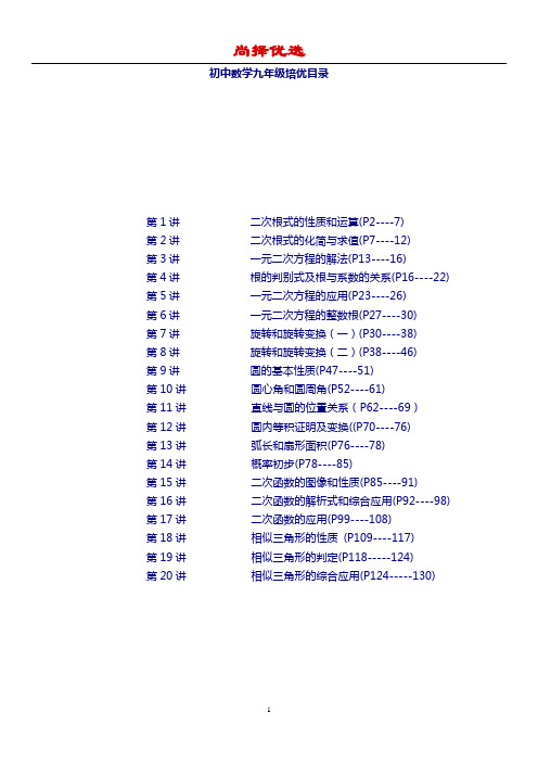 【尚择优选】初中数学九年级培优教程整理(完整版)