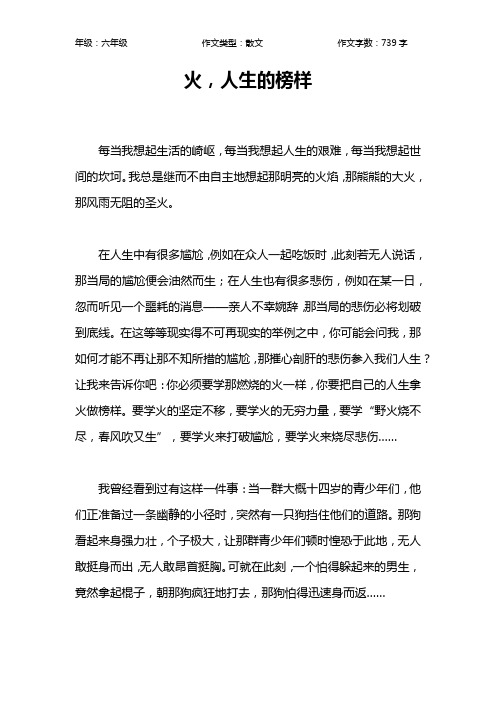 火,人生的榜样作文【小学六年级700字】