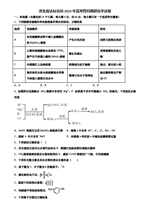 河北省达标名校2019年高考四月调研化学试卷含解析