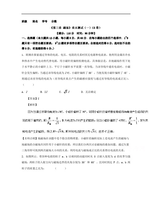 2018学年高二物理同步单元双基双测“AB”卷选修3-1第0
