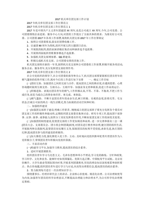 2017机关单位团支部工作计划