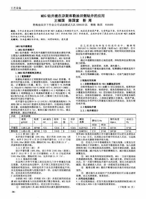 MEG钻井液在尕斯库勒油田侧钻井的应用